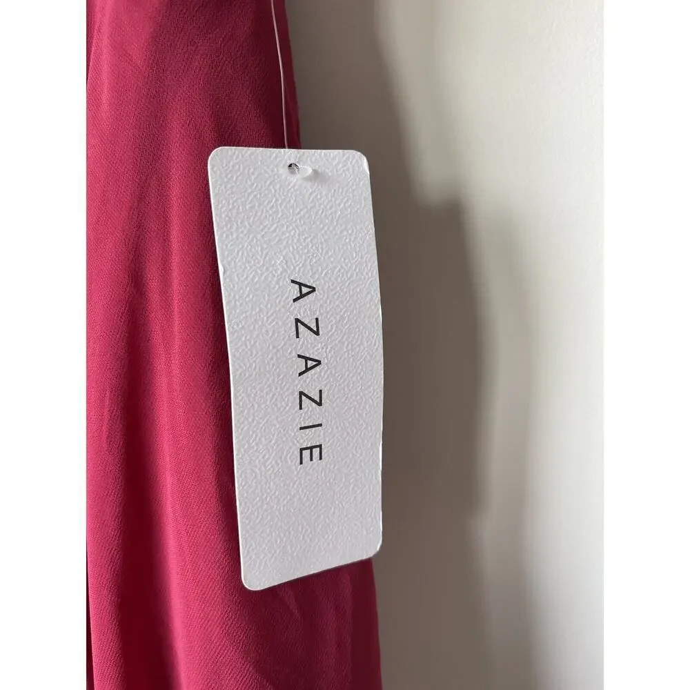 AZAZIE EMMY Flowy Pleated Chiffon Dress Women Size A6 Burgundy Midi $80 NWT​​​ - Picture 8 of 10